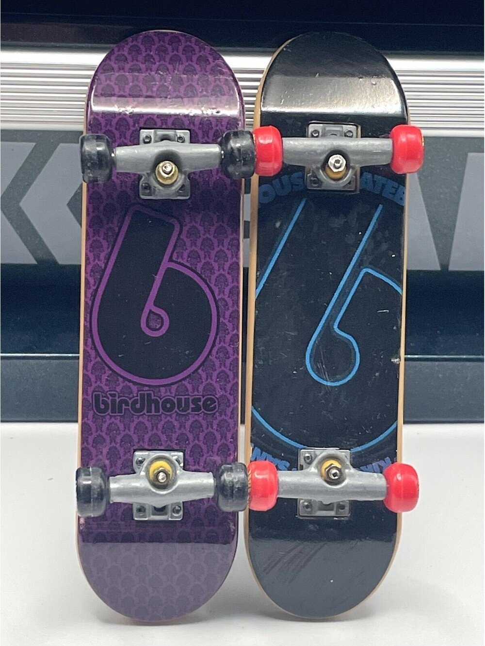 (2) Vintage Tech Deck Birdhouse B Logo Purple/Black & Blue/Black 96mm ~ Used